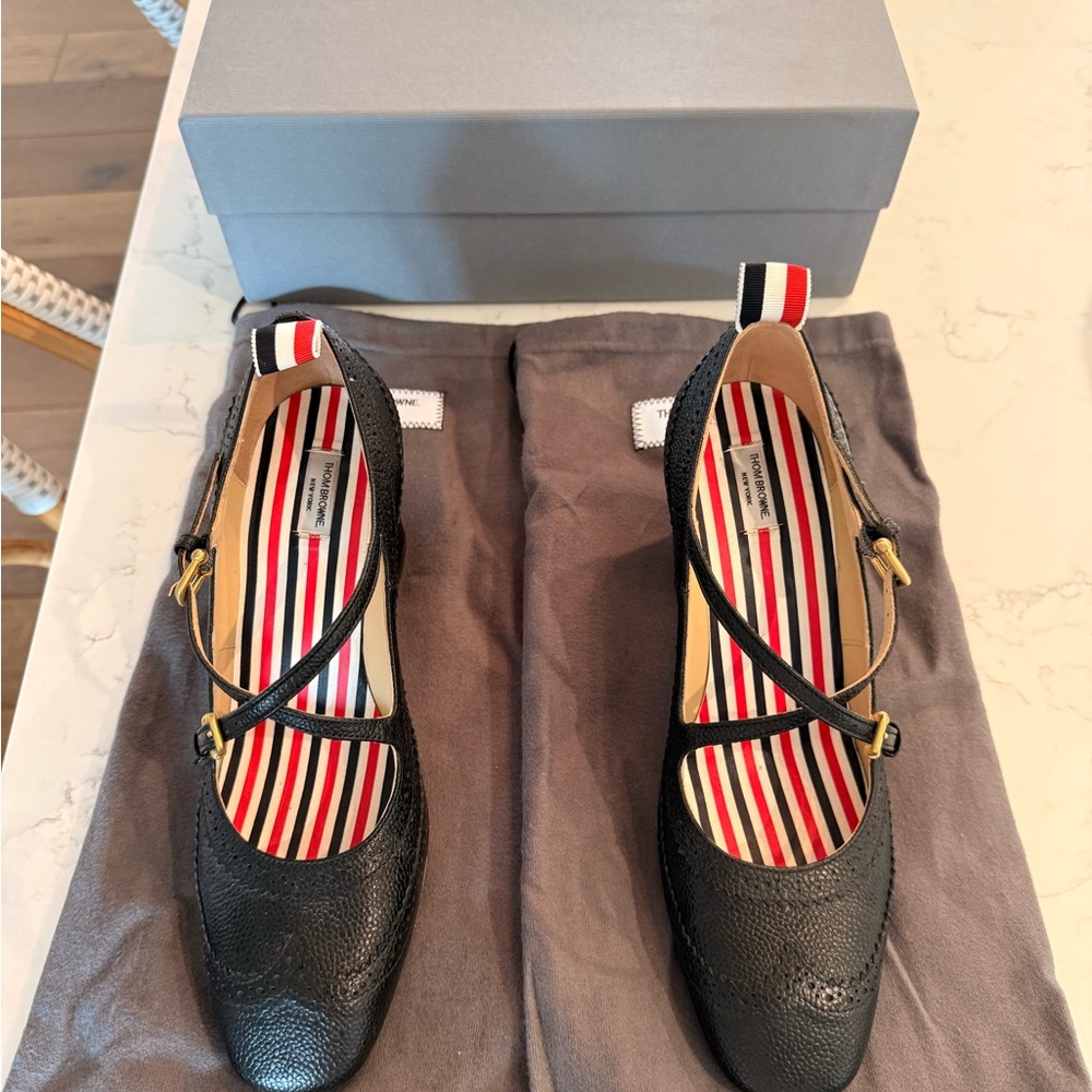 Thom Browne Black PEBBLE GRAIN CRISS CROSS HEELED THOM JOHN 75MM - Picture 2 of 7